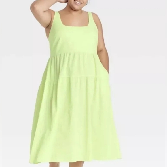 Ava & Viv Dresses & Skirts - Ava & Viv Plus Size Lime Green Smocked Midi Dress NWOT